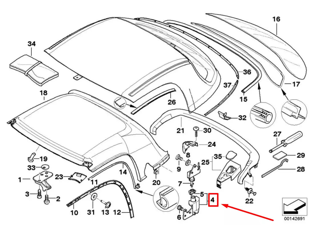 NEW BMW Z3 COUPE E36 LEFT HARDTOP SUPPORT 8410457 54218410457 ORIGINAL
