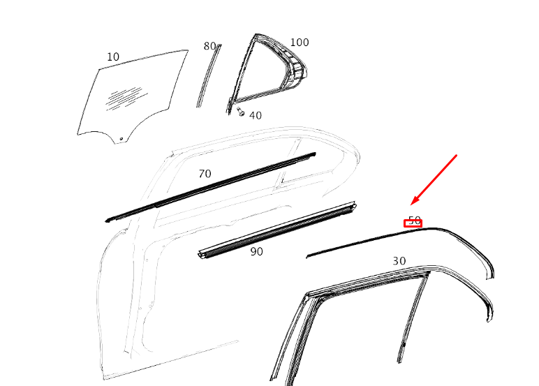 new mb gle w167 rear right door top guide rail trim bar a1677351002 original