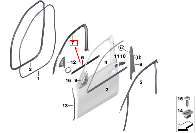 new bmw x5 g05 front right door window frame cover 51417445512 original