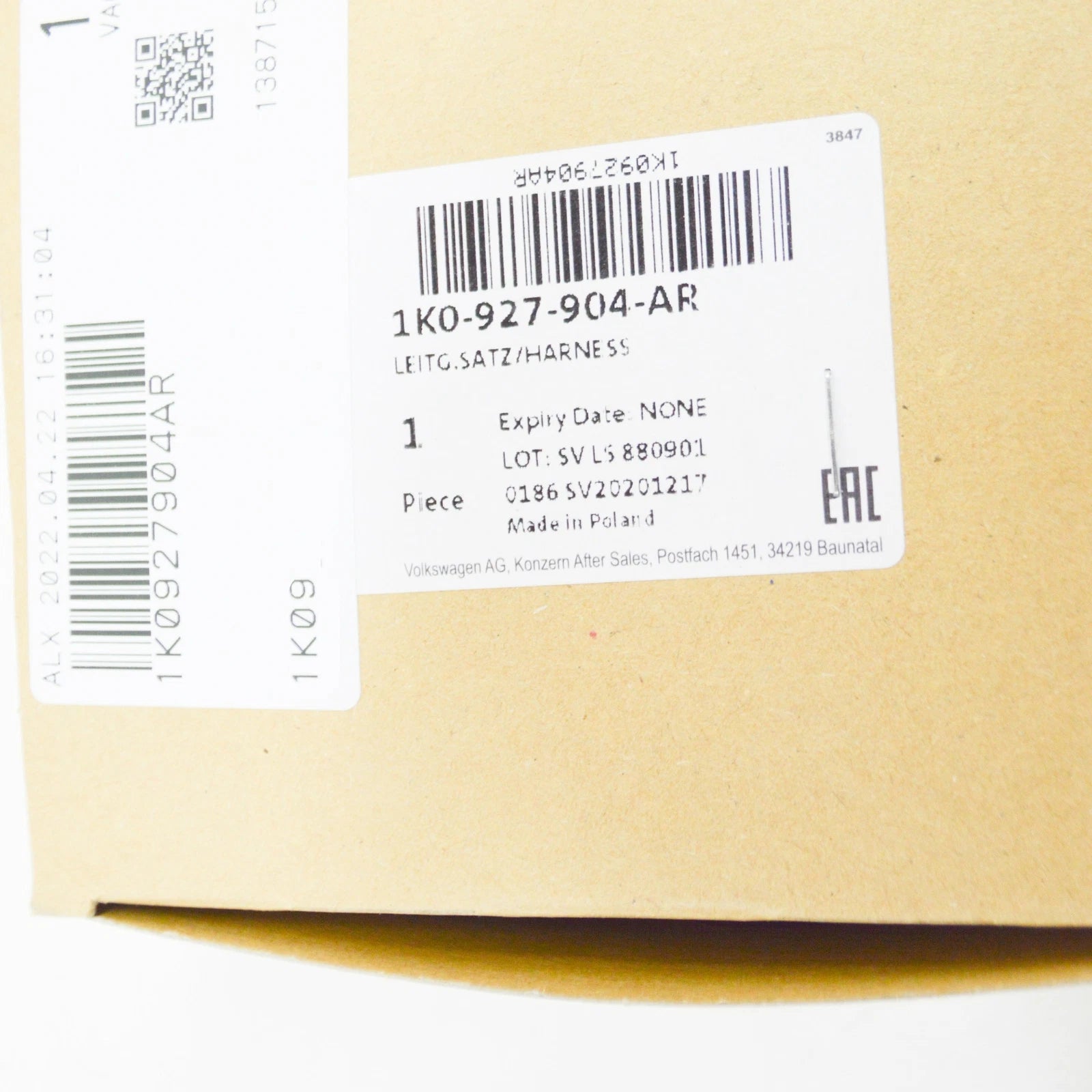 NEW AUDI A3 8P REAR RIGHT ABS SENSOR WIRING HARNESS 1K0927904AR