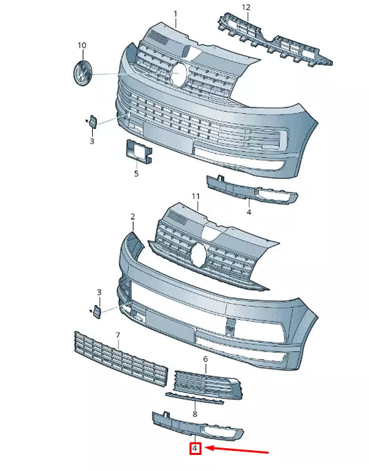 NEW VW TRANSPORTER VI T6 FRONT BUMPER RIGHT TRIM 7E0807490F9B9