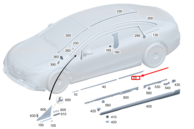 new mercedes-benz eqs v297 rear left door trim strip a2976902301 original