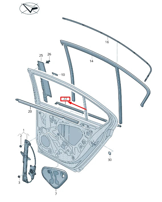 NEW VW PASSAT B8 3G REAR LEFT OUTER WINDOW APERTURE SEAL 3G5839475NVNH ORIGINAL