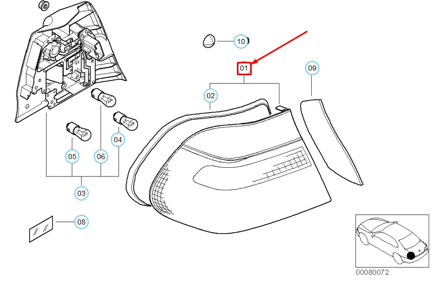 NEW BMW 3 COUPE E46 REAR RIGHT SIDE PANEL TAIL LIGHT 63218364726 ORIGINAL