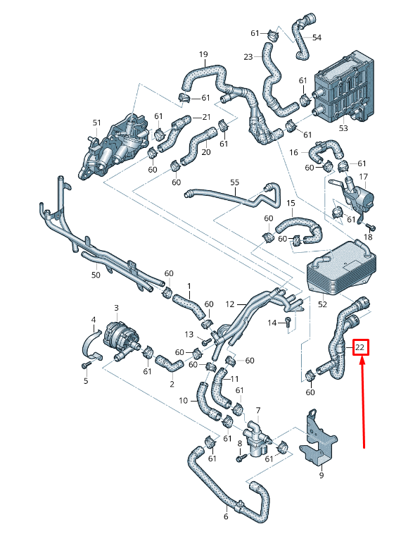 new vw golf vii 5g mk7 engine coolant hose 5q0122073bp original