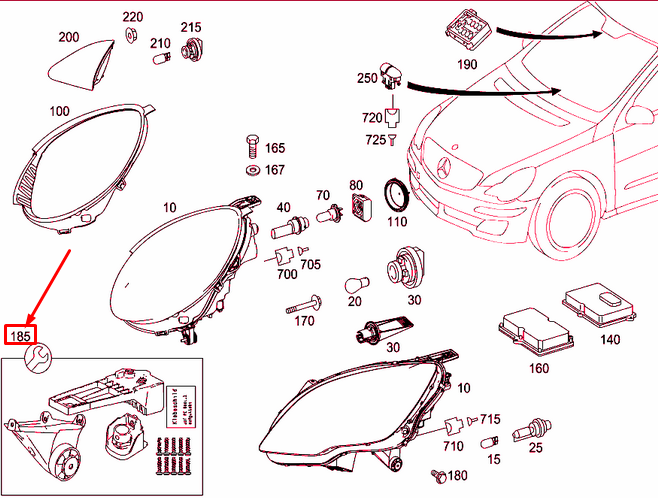 NEW MERCEDES-BENZ R W251 RIGHT HEADLIGHT BRACKET REPAIR KIT A2518200259 ORIGINAL