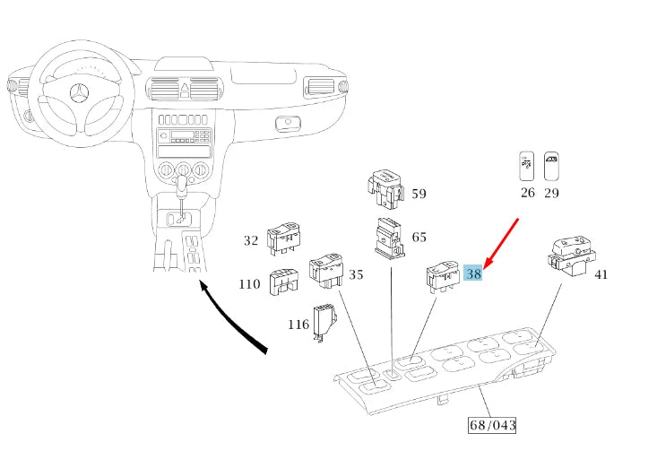 NEW MB VANEO W414 CENTRE CONSOLE VENT WINDOW SWITCH A4145450707 ORIGINAL