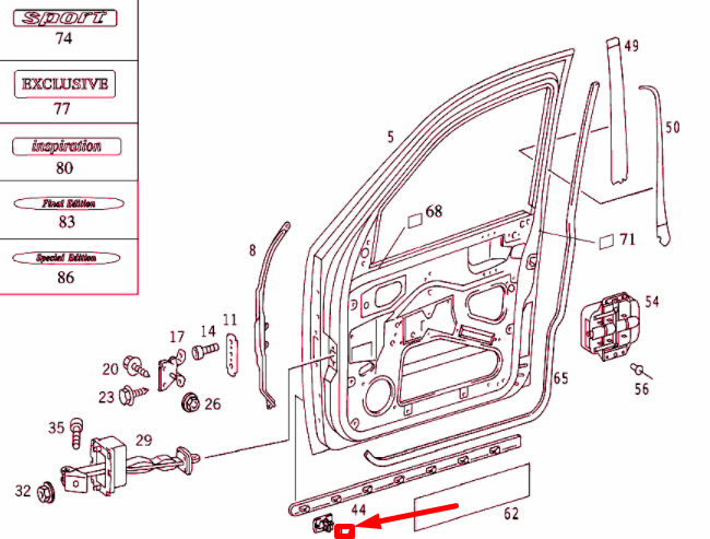 NEW MB ML W163 FRONT DOOR PROTECTIVE STRIP SNAP FASTENER A0029884181 ORIGINAL