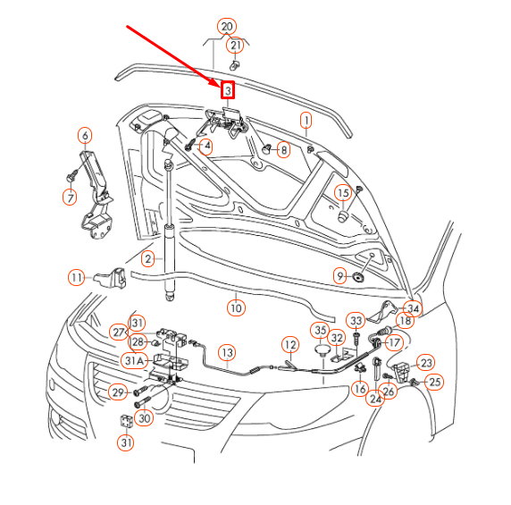 NEW VOLKSWAGEN PASSAT CC ENGINE HOOD CATCH HOOK 3C8823480A ORIGINAL