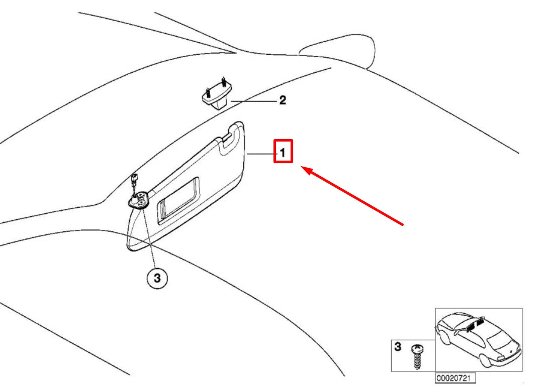 NEW BMW 3 E46 FRONT RIGHT SUN VISOR 51167024786 7024786 ORIGINAL