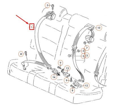NEW AUDI Q5 8R REAR OUTER THREE-POINT SEAT BELT ASSEMBLY 8R0857805JV04 ORIGINAL