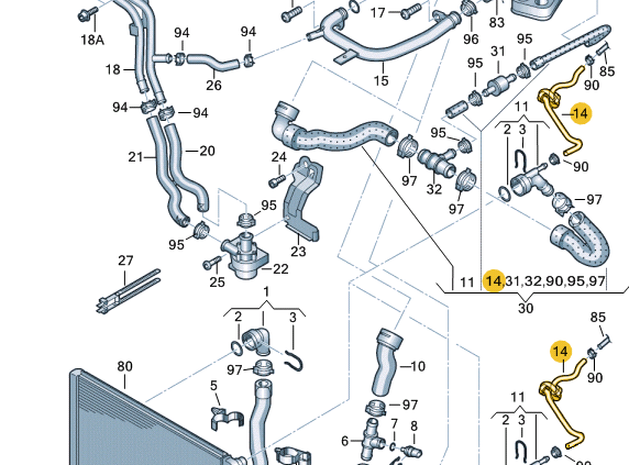 new volkswagen tiguan 5n water coolant hose 5n0121447k original
