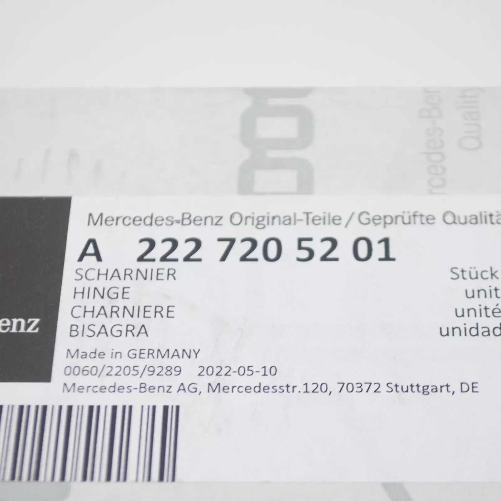 NEW MERCEDES-BENZ S W222 FRONT RIGHT DOOR LOWER HINGE A2227205201