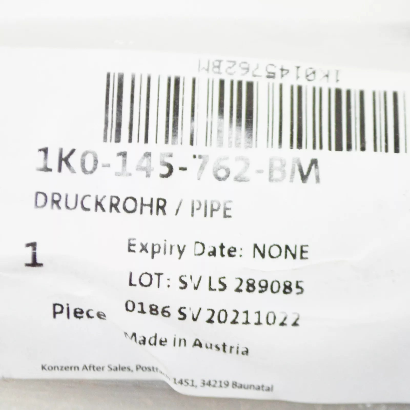 NEW AUDI A3 8P TURBOCHARGER INTERCOOLER PRESSURE PIPE 1K0145762BM