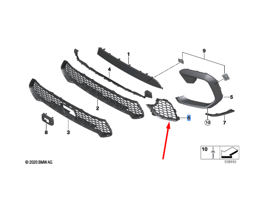 new bmw x6 m f96 front bumper right open grille 8076402 51118076402 original