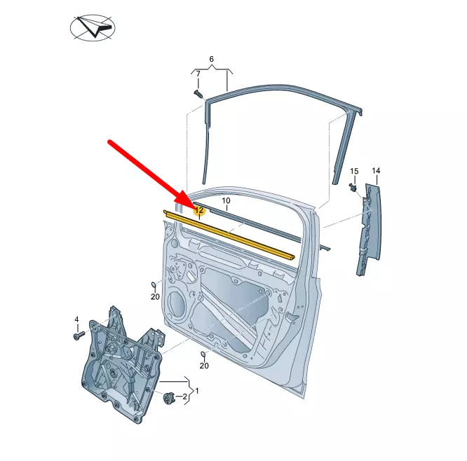 NEW VW GOLF MK8 FRONT LEFT DOOR WINDOW INNER APERTURE SEAL 5H4837479