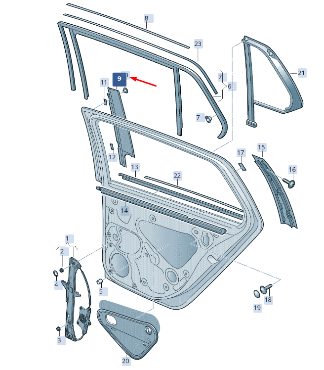 new skoda superb mk3 rear right door b-pillar trim 3v0839902 original