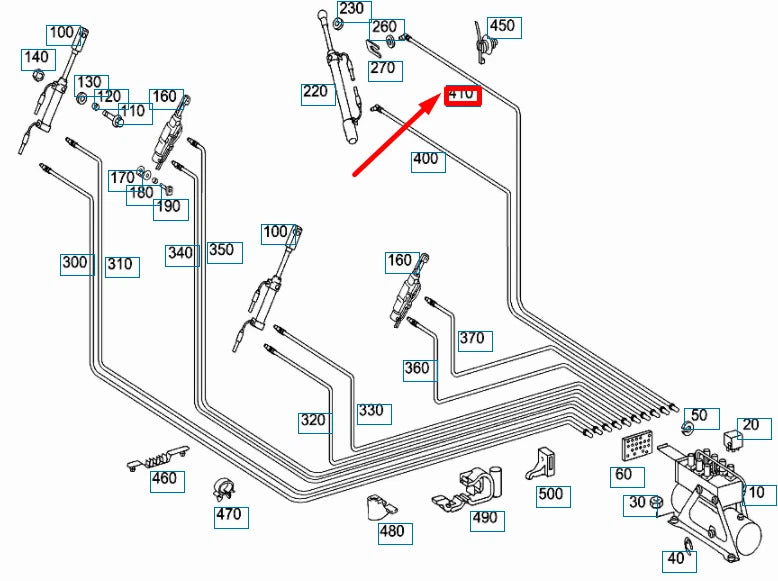 NEW MB CLK C208 TOP VALVE BLOCK TO CYLINDER ROD SIDE LINE A2088001081 ORIGINAL