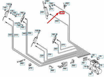 NEW MB CLK C208 TOP VALVE BLOCK TO CYLINDER ROD SIDE LINE A2088001081 ORIGINAL