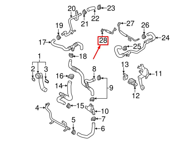 NEW AUDI Q3 F3 REAR TURBOCHARGER RETURN COOLANT HOSE 07K121492H ORIGINAL