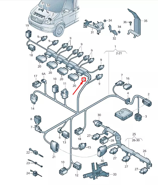 NEW VW TRANSPORTER VI T6 INJECTOR WIRING HARNESS CABLE GUIDE 06J971824D