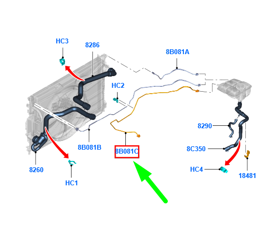 new ford focus mk3 c346 overflow container hose 8v61-8k012-ec 1741682 original