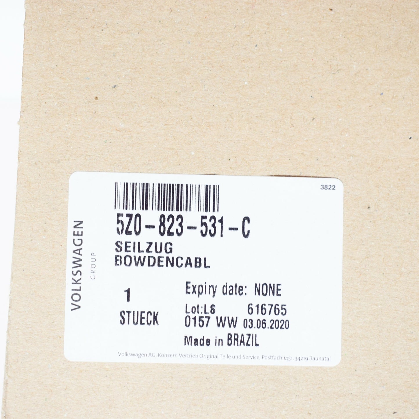 NEW VOLKSWAGEN FOX 5Z ENGINE HOOD CABLE LHD 5Z0823531C ORIGINAL