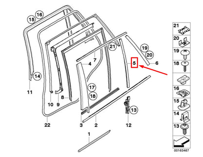 NEW BMW X5 E70 REAR LEFT WINDOW GUIDE WEB COVER 7136959 51337136959 ORIGINAL