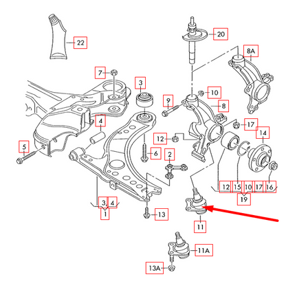NEW VOLKSWAGEN GOLF MK5 FRONT RIGHT LOWER BALL JOINT 1J0407366J 1.8GTI ORIGINAL
