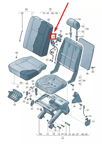 NEW VW TRANSPORTER T5 REAR RIGHT SEAT RELEASE MECHANISM 7H0883386C