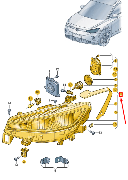 new vw id.4 e21 front left headlight lhd 11b941029 original