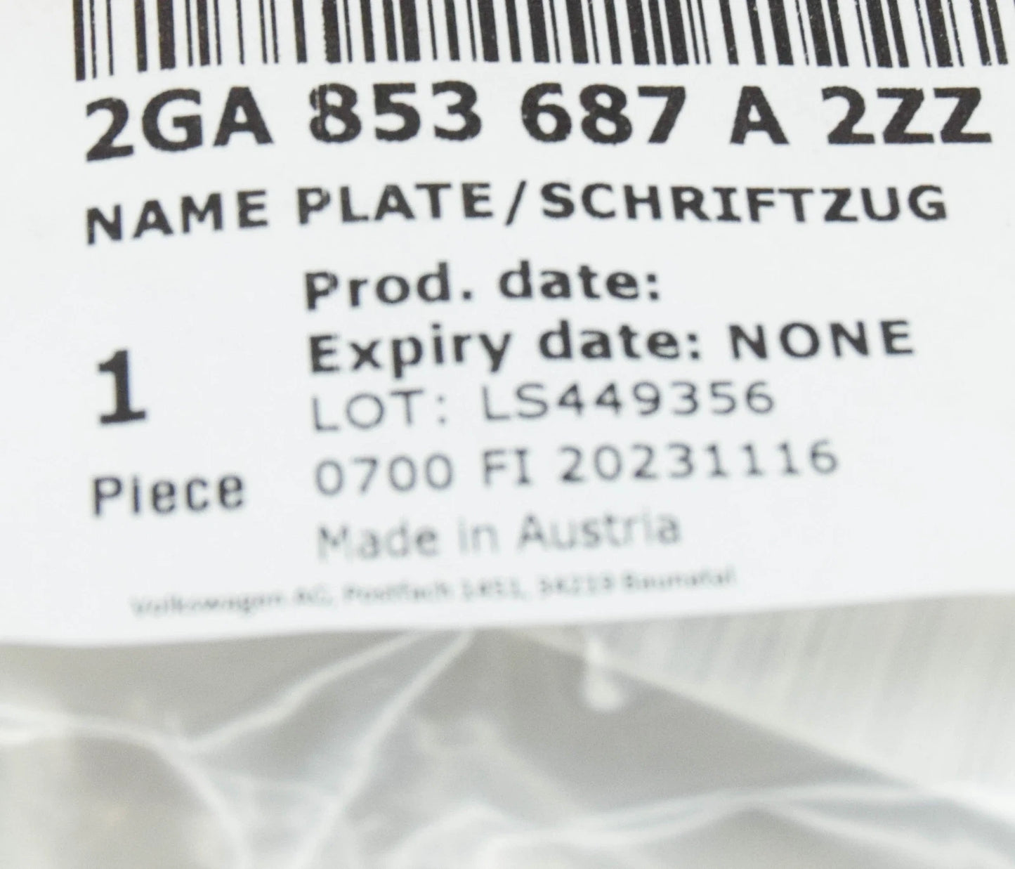 NEW VW T-ROC A1 REAR TRUNK LID INSCRIPTION 2GA853687A 2ZZ 2GA853687A2ZZ ORIGINAL