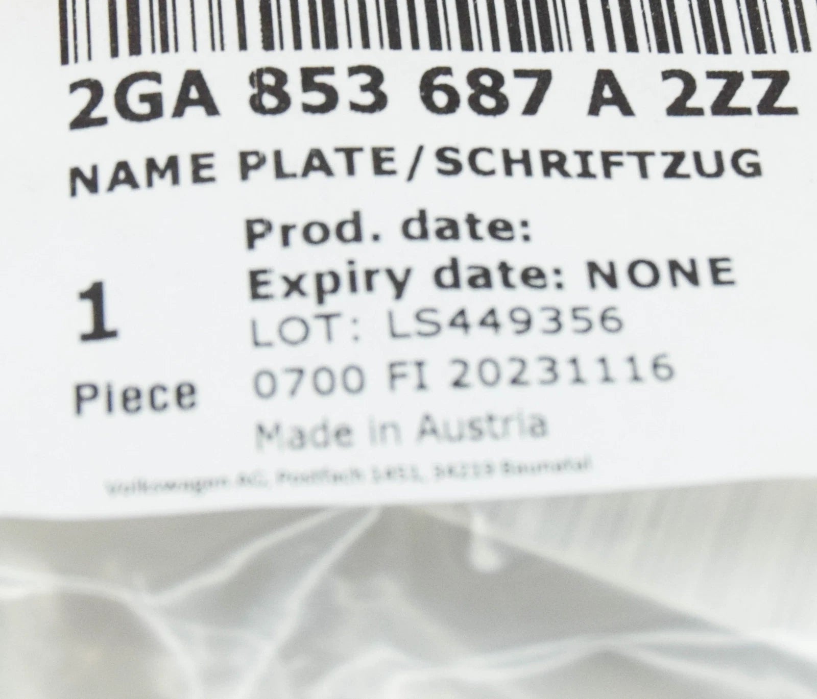 NEW VW T-ROC A1 REAR TRUNK LID INSCRIPTION 2GA853687A 2ZZ 2GA853687A2ZZ ORIGINAL