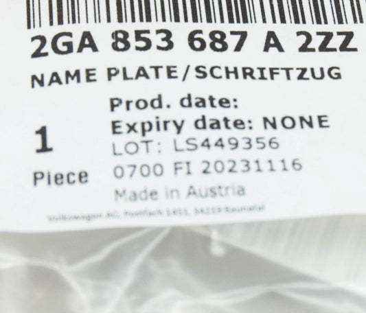 NEW VW T-ROC A1 REAR TRUNK LID INSCRIPTION 2GA853687A 2ZZ 2GA853687A2ZZ ORIGINAL