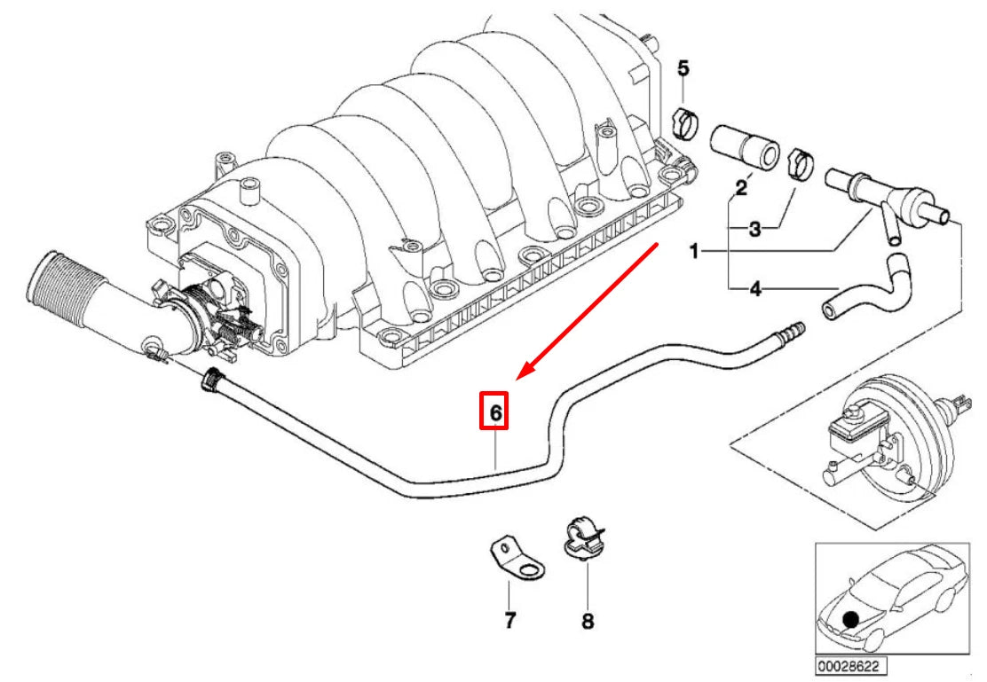 NEW BMW 5 E39 POWER BRAKE BOOSTER VACUUM HOSE 11611436644 1436644 ORIGINAL