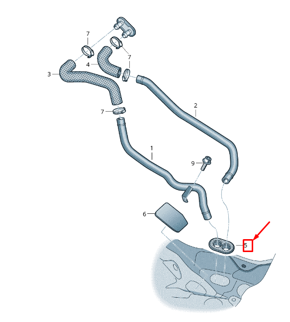 new vw touareg 7p mk2 heater coolant hose double grommet 7l0819345 original