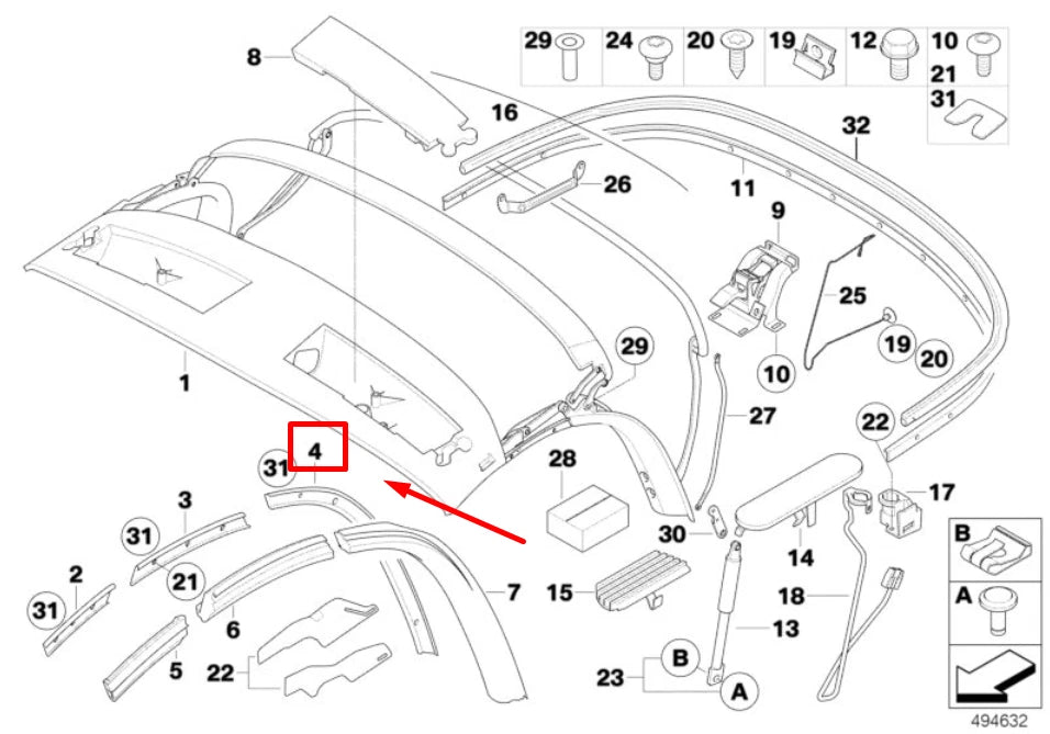 NEW BMW Z4 ROADSTER E85 REAR LEFT CONVERTABLE RAIL 54317043903 7043903 ORIGINAL