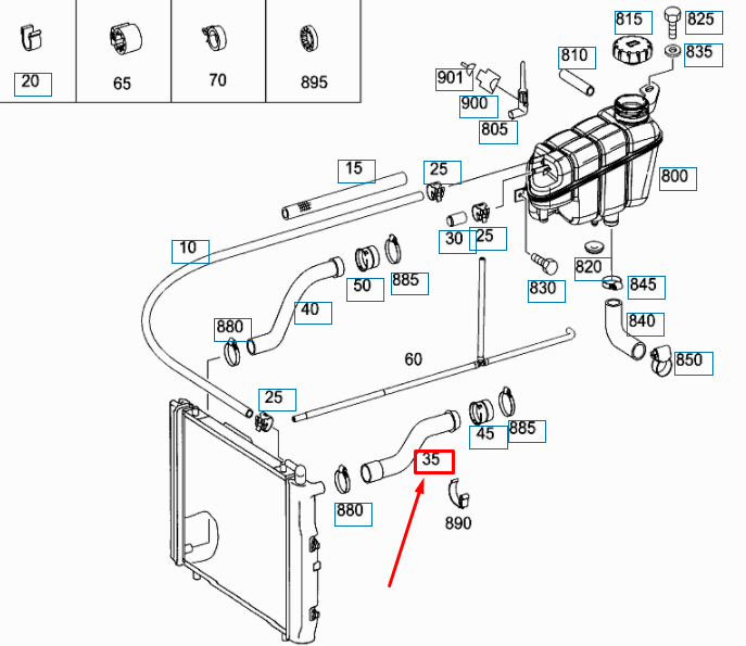 NEW MERCEDES-BENZ G W463 RADIATOR TO ENGINE COOLANT HOSE A4635002275 ORIGINAL
