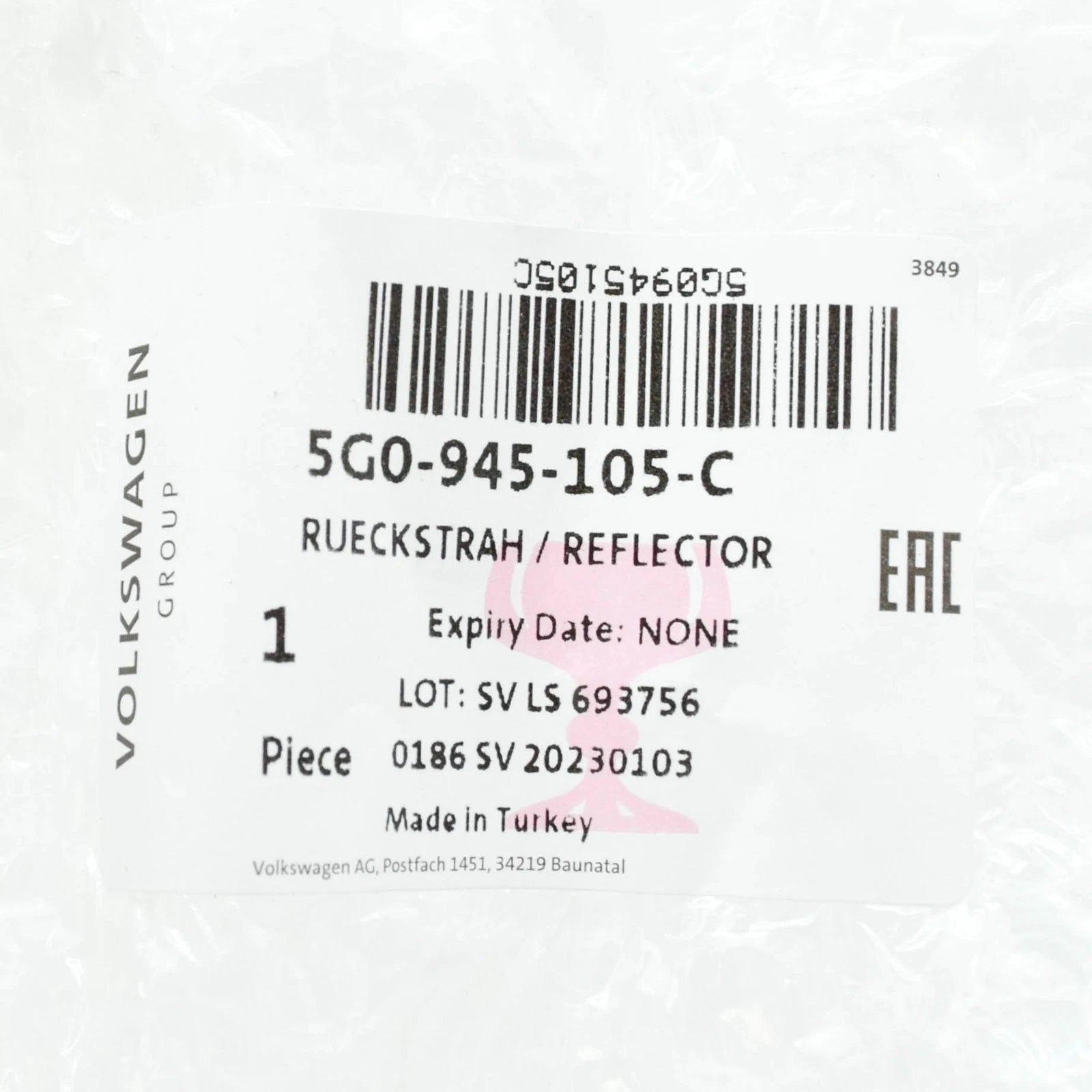 NEW VOLKSWAGEN GOLF MK7 REAR LEFT BUMPER REFLECTOR 5G0945105C ORIGINAL