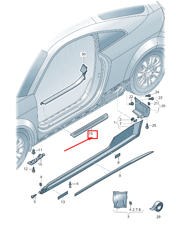 new audi tt fv left outer sill trim 8s0853491 9b9 8s08534919b9 original