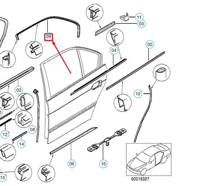 NEW BMW 7 E38 REAL LEFT UPPER WINDOW SEAL 51228157877 8157877 ORIGINAL