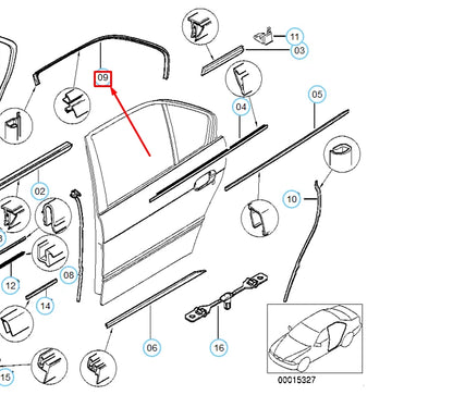NEW BMW 7 E38 REAL LEFT UPPER WINDOW SEAL 51228157877 8157877 ORIGINAL