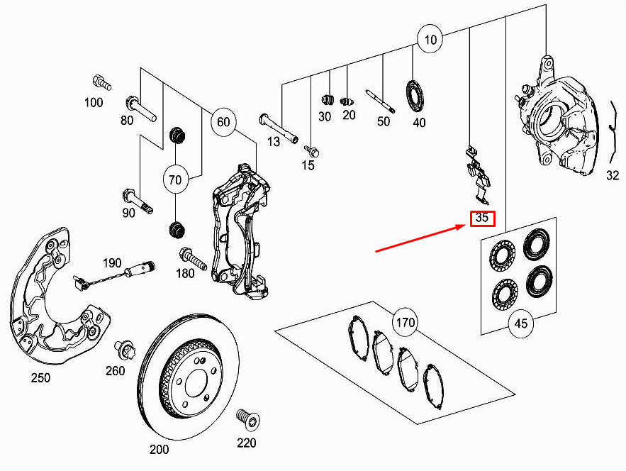 NEW MERCEDES-BENZ S W222 FRONT BRAKE CALIPER SPREADER SPRING A0014212991