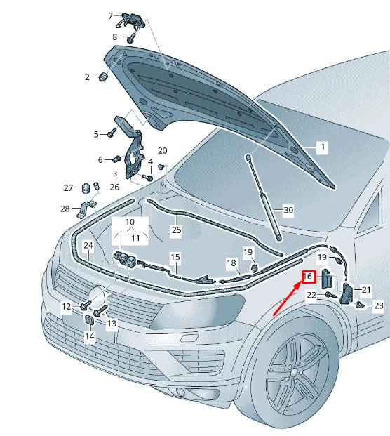 NEW VW TOUAREG 7P MK2 BONNET LID LOCK CABLE GRIP RHD 4L2823533A92W
