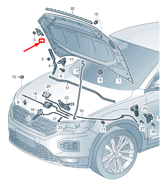 NEW VOLKSWAGEN T-ROC A11 RIGHT BONNET LOCK UPPER PART 3V0823185A ORIGINAL