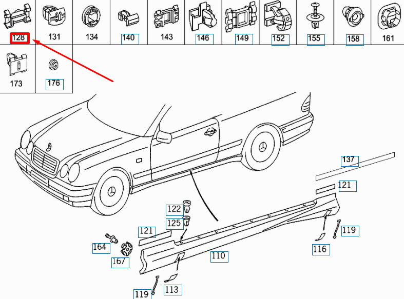 new mercedes-benz clk c208 side member paneling top clip a0109884878 original