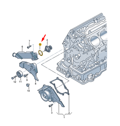 new vw touareg 7la, 7l6, 7l7 thermostat housing o-ring n90136802 original