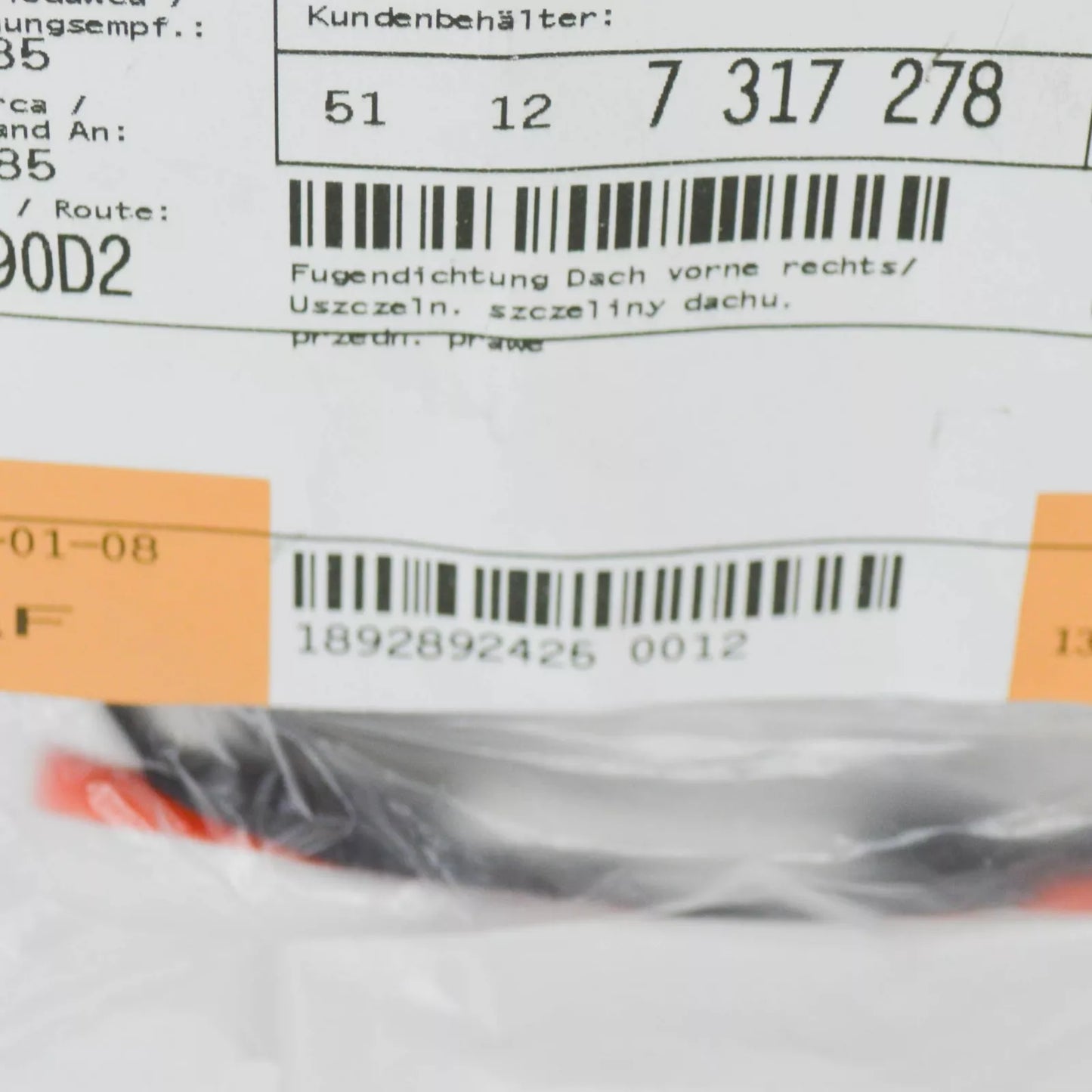 NEW BMW I3 I01 FRONT RIGHT ROOF JOINT SEAL 7317278 51127317278 ORIGINAL