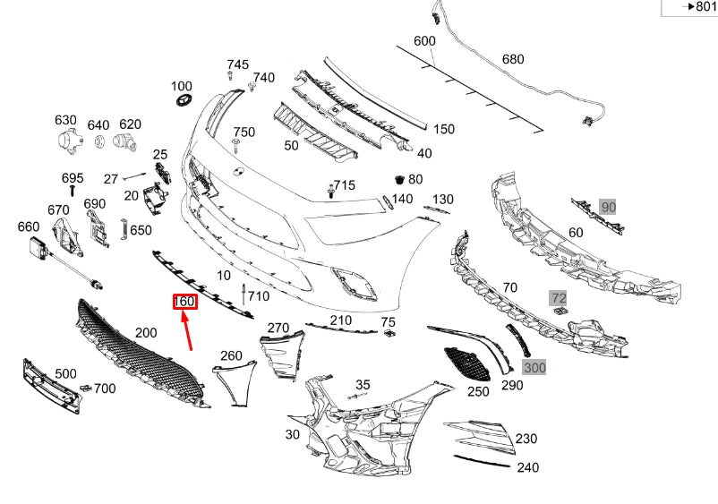 NEW MB CLS C257 FRONT BUMPER LOWER CENTER TRIM MOLDING A2578859803 ORIGINAL