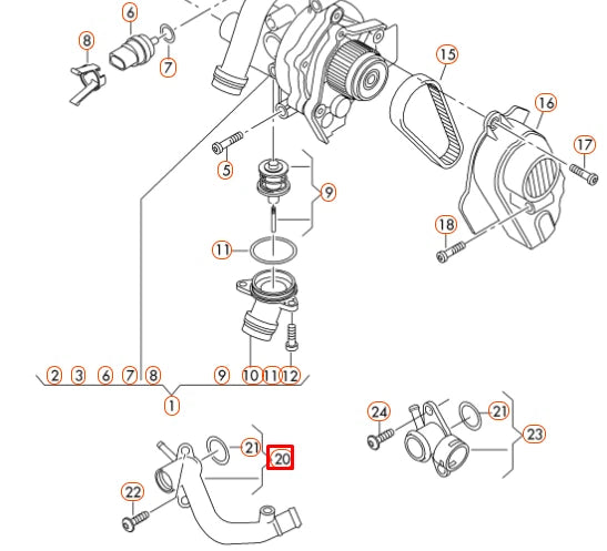 NEW VOLKSWAGEN CC ENGINE WATER PUMP CONNECTION 06J121132E